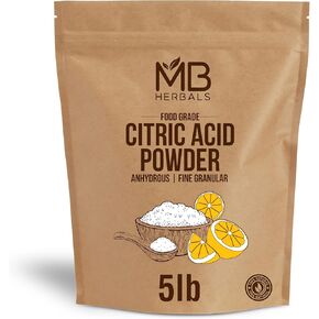 MB Herbals Anhydrous Citric Acid Powder 5 lb | 100% Pure Food Grade Fine Granulated Citric Acid Powder | Food Preservative Flavor Enhancer