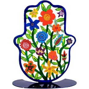 EMANUEL Yair Hamsa Stand Hand Painted Flowers | Judaica Gift Holy Land