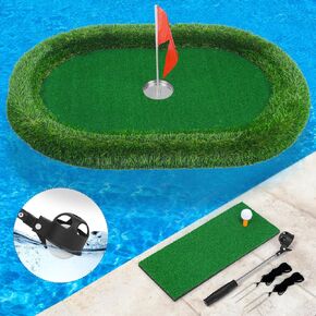 Floating Golf Green for Pool, Floating Chipping Green Mat with Ball Retriever for Pool/Lake, No Drifting Floating Golf Putting Turf Game Set for Golfers