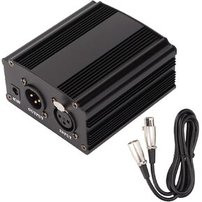 Phantom Power Supply, 48V Phantom Power Supplies with XLR 3 Pin Cable, Stable Performance, for Condenser Microphone Music Recording Equipment. Black (US Plug 110V)
