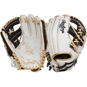 Rawlings | HEART OF THE HIDE Fastpitch Softball Glove | Right Hand Throw | 12" - Split Single Post Web | White/Black/Gold