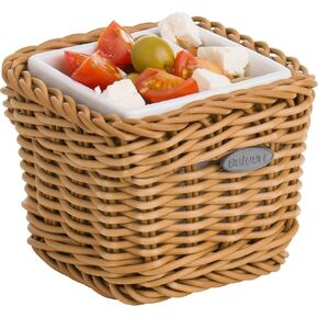 Saleen Square Wicker Basket with Porcelain Insert, 15,5 x 15,5 x 3,5 cm, Beige