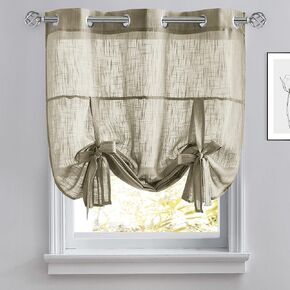 PONY DANCE Bathroom Curtains Window - Sheer Tie Up Shade Blind for Small Windows Set Light Filter Adjustable Grommet Top Roman Shades, W 42 x L 45 in, Light Grey, 1 PC