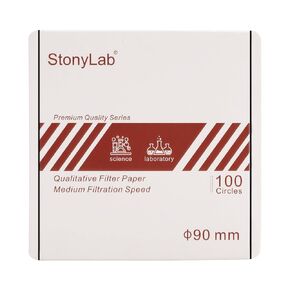 stonylab Premium Qualitative Filter Paper Circles, 100-Pack Ashless Filter Paper 90 mm Diameter Cellulose Filter Paper with 20 Micron Particle Retention Medium Filtration Speed for Lab Filtration