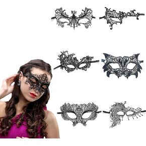 AUOCATTAIL 6 Pcs Halloween Lace Masquerade Ball Mask Eyemask Mysterious Sexy Lace Woman Cosplay Carnival Party Eye Decoration All Hallows Day Party Queen Dress Up