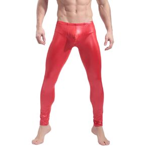 BaronHong Men's Faux Leather Tight Pants Man Night Club Metallic Leggings Long Trousers