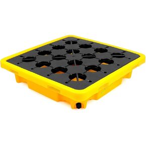 QWORK 1 Drum Modular Platform, 26 x 26 x 5.9 inches Drum Spill Containment Pallet, 2,000 lbs. Load Capacity Containment Tray Spill Containment Platform, Polyethylene Spill Pallet, Yellow