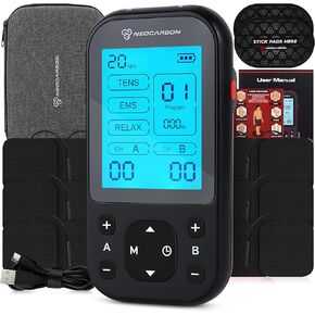 TENS Unit Muscle Stimulator Pro for Back Pain Relief, Shoulder Recovery and Physical Therapy, Electronic EMS Massager Machine with PMS Pulse for Effective Shock Therapy, Red