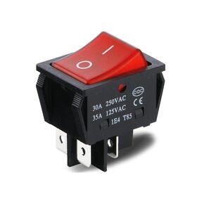 30A 250VAC/35A 125VAC KCD2 KCD4 Rocker Switch DPST 4 Pin Red Lighted 120V Rocker Toggle Switch ON Off Heavy Duty 4Pack