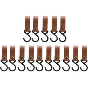 Topyond 15Pcs Leather S Hooks,Metal Decorative S Hooks, High Strength Multifunctional Portable S Hangers for Outdoor Camping(Black)