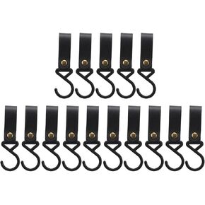 Topyond 15Pcs Leather S Hooks,Metal Decorative S Hooks, High Strength Multifunctional Portable S Hangers for Outdoor Camping(Black) in Kuwait
