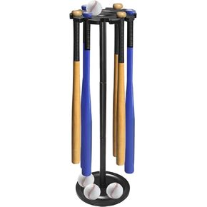 Baseball bat Storage Display Holder - Wooden Softball Bat Floor Stand Hanging Bat Rack Dugout Organizer Accessories, Holds 10 Bats & 10 Baseball (Rack Only) Black