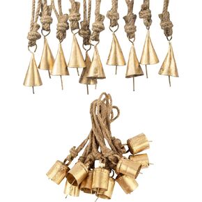 20 Pc Vintage Rustic Metal Cow Bells Christmas Decor Bells - Antique Handmade 4cm Bells, Gold Bells, Witch Bells - Unique Old Look Christmas Bells for Decoration - Xmas Decorative Bells