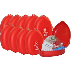 MCR Medical Pack of 10 CPR Rescue Mask, Adult/Child Pocket Resuscitator, Hard Case with Wrist Strap