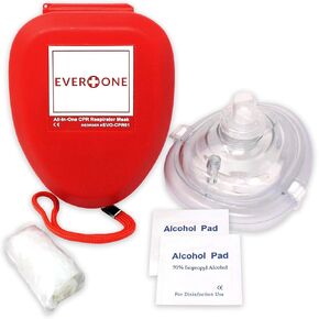EverOne CPR Rescue Mask, Adult/Child Pocket Resuscitator, Hard Case with Wrist Strap + Gloves & Wipes