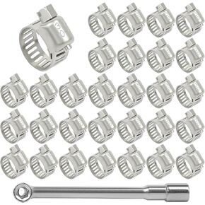 LeMotech 30 Pack Hose Clamp Stainless Steel Adjustable 1/4"~ 1/2" (6-12mm) Worm Gear Hose Clamps with a Socket Wrench, for Plumbing Automotive And Mechanical Application