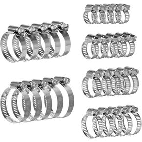 30 Pcs Silvery Hose Clamps,8-51mm(0.31''-2'') Adjustable Range Worm Gear Hose Clamp,304 Stainless Steel 6 sizes Assortment Kit for Fuel Injection Line Automotive Radiator Garden Plumbing
