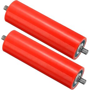 PATIKIL Polyurethane Coated Conveyor Roller 4" Diameter 8" Length, 2 Pack Stainless Steel Gravity Transmission Replacement Part Galvanized End, Red