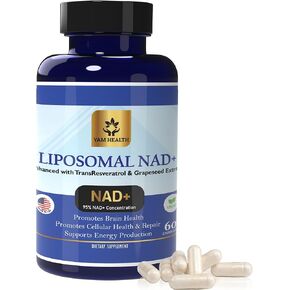 Liposomal NAD+ 500mg, NR Equivalent with Trans-Resveratrol 300mg, 10mg Niacin - Premium Halal NAD Supplement for Energy Metabolism, DNA Repair and Longevity, Vegan, Non-GMO, USA Manufactured