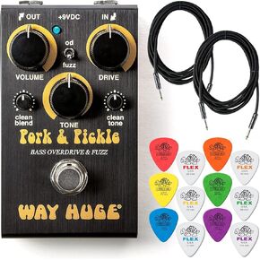 Way Huge Smalls WM91 Pork & Pickle Bass Overdrive & Fuzz Pedal - Bundle with 2 Instrument Cables and 12 Dunlop Tortex Picks