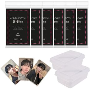 100 Pcs Photocard Sleeves with Storage Case Kpop Photocard Holder 58 x 89mm Standard Idol Album Photo Card Clear Sleeves Trading Card Protector (100 PCS & 1 Box)