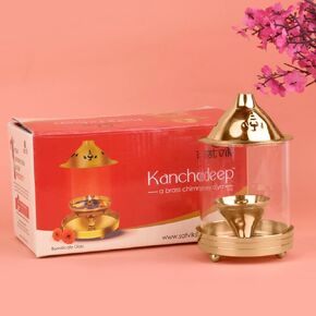 Satvik 8 بوصة Kanchdeep Akhand Diya مع مدخنة زجاجية ديوالي بوجا ديكور ديكور مصباح زيت نحاسي طوال الليل لـ Deepawali.Outdoor Mandir هدية العودة لمنزل جديد in Saudi Arabia