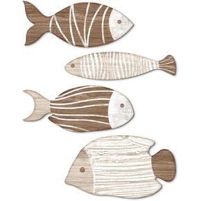 Putuo Decor 4 Pcs Wooden Fish Wall Decor Beach Nautical Coastal Theme Fish Wall Sculpture Wood School of Fish Wall Art Hanging Lake House Ocean Decor Vintage Ornaments for Home Bathroom Bedroom