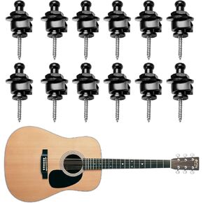 12Pcs Guitar Strap Locks and Buttons, Guitar Strap Locks Set Guitar Strap Lock Buttons, Metal Guitar Strap Buttons Locks, Metal Button Security Straplock for Electric Acoustic Guitar, Bass, Ukulele