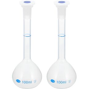 PATIKIL 100ml Volumetric Flask, 2 Pack Polypropylene Graduated Volumetric Measuring Flask with Plug Cap Tolerance 0.3ml for Laboratory Experiment, Translucent in Saudi Arabia