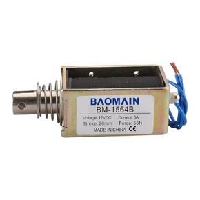 Baomain Push Pull Electromagnet Solenoid JF-1564B DC12V 3.0A Stroke 20mm 55N Open Frame Linear Actuator