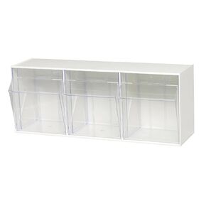 FSE Quantum QTB303WT Tip Out Bin, (3) Compartment, 23-5/8"L x 7-3/4"W x 9-1/2"H, Handle with Label Slot, Opens to a 45° Angle