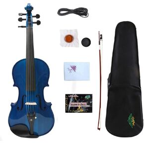 Yinfente 5 String Acoustic Electric violin Maple Spruce Wood Acoustic Violin Ebony Violin Fittings 4/4 Blue color with violin case bow (blue)