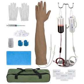 Phlebotomy Practice Arm Kit Dark Skin, IV Arm for Nursing Practice with Non-Latex Contact Surface, Fake Arm with Fake Blood for Phlebotomy