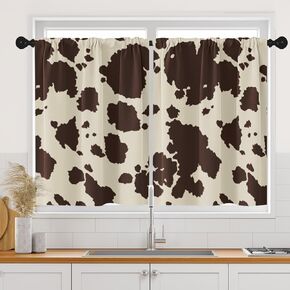 Arttown Wooden Barn Wood Door Kitchen Curtains, Rustic Vintage Plant Short Window Curtains Set of 2, Window Treatment Tier Curtains for Kitchen Over Sink Dining Room Decor (26x36 Inch)