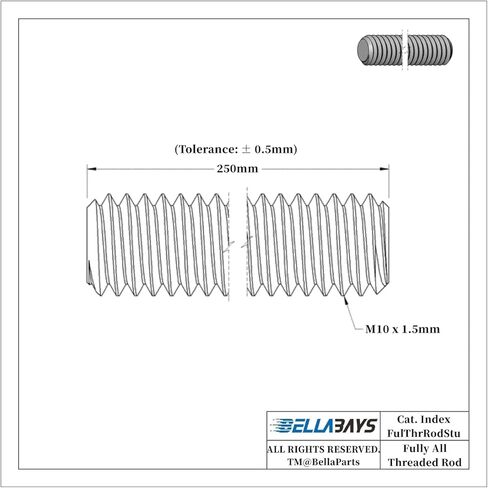 Fully All Threaded Rod 2pcs M8-1.25 8mm x 250mm (0.315 x 9.843 inches) Metric 304 Stainless Steel Right Hand Threaded Rod 6g Thread Accuracy Length Tolerance ± 0.5mm in Kuwait