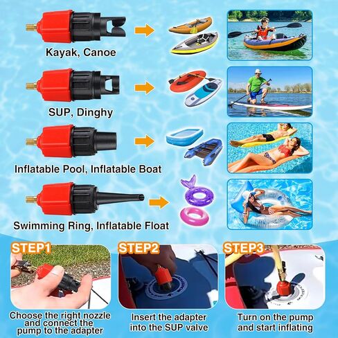 Paddle Board SUP Inflatable Pump Adapter Kits - Boat Standard Air Compressor Valve Converter & Nozzle Set Accessories for Stand Up Paddleboard Dinghy Pontoon Kayaking in Kuwait