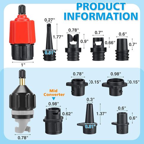 Paddle Board SUP Inflatable Pump Adapter Kits - Boat Standard Air Compressor Valve Converter & Nozzle Set Accessories for Stand Up Paddleboard Dinghy Pontoon Kayaking in Kuwait