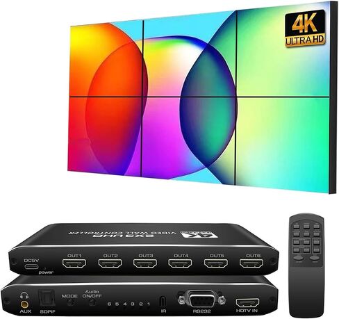 وحدة تحكم جدار الفيديو 2X3 4K، مدخل إشارة HDMI وDVI 4k يجعل 6 شاشات تلفزيون في شاشة عرض حائط واحدة تدعم جهاز التحكم عن بعد بالأشعة تحت الحمراء/RS232 ودوران 180 درجة، تدعم وحدة تحكم جدار الفيديو 2x2 4k 1x1، 1x2، 1x3، 1X4، 1x5 in Saudi Arabia