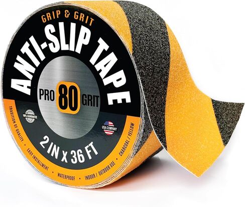 Grip Tape Pro Grade Anti Slip Tape for Stairs & Floors, 2IN x 36FT, Safety Traction Tape, Indoor / Outdoor Stair Treads Non Slip Tape, Waterproof Black / Yellow Safety Tape, Non Skid Friction Tape in Saudi Arabia