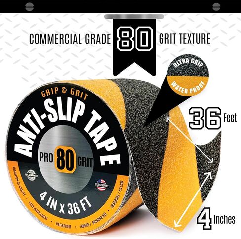 Grip Tape Pro Grade Anti Slip Tape for Stairs & Floors, 2IN x 36FT, Safety Traction Tape, Indoor / Outdoor Stair Treads Non Slip Tape, Waterproof Black / Yellow Safety Tape, Non Skid Friction Tape in Saudi Arabia