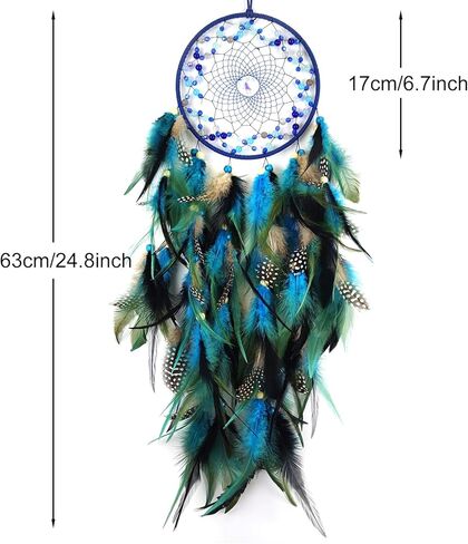 صائدة الأحلام من الريش الأزرق والأسود لغرفة النوم، صائدة الأحلام مع قلادة على شكل قمر، صائدة أحلام كبيرة للحرف اليدوية المعلقة على الحائط in Kuwait