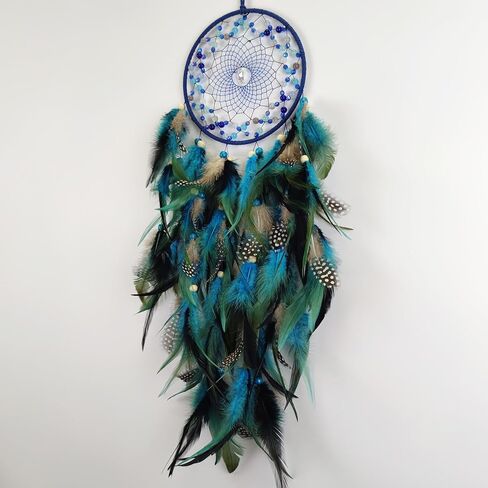 صائدة الأحلام من الريش الأزرق والأسود لغرفة النوم، صائدة الأحلام مع قلادة على شكل قمر، صائدة أحلام كبيرة للحرف اليدوية المعلقة على الحائط in Kuwait