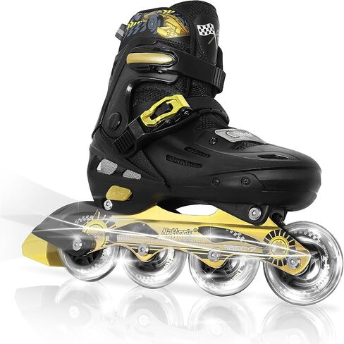 Nattork Kids Inline Skates ديكورات سيارات السباق الرائعة للأولاد والبنات والأطفال، 4 مقاسات زلاجات رباعية قابلة للتعديل مع جميع العجلات المضيئة - هدية عيد ميلاد للرياضات الداخلية والخارجية in Kuwait