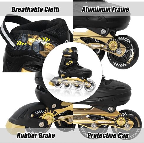 Nattork Kids Inline Skates ديكورات سيارات السباق الرائعة للأولاد والبنات والأطفال، 4 مقاسات زلاجات رباعية قابلة للتعديل مع جميع العجلات المضيئة - هدية عيد ميلاد للرياضات الداخلية والخارجية in Kuwait