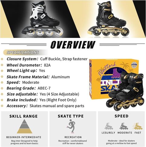 Nattork Kids Inline Skates ديكورات سيارات السباق الرائعة للأولاد والبنات والأطفال، 4 مقاسات زلاجات رباعية قابلة للتعديل مع جميع العجلات المضيئة - هدية عيد ميلاد للرياضات الداخلية والخارجية in Kuwait