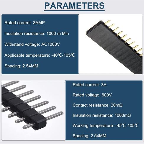 30PCS 2.54 mm 40 Pin Single Row Male and Female Header Connector Straight Single Row Female Single Row + 40 Pin Single Row Right Angle, for Arduino Shield in Saudi Arabia