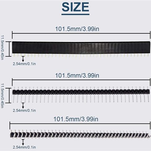 30PCS 2.54 mm 40 Pin Single Row Male and Female Header Connector Straight Single Row Female Single Row + 40 Pin Single Row Right Angle, for Arduino Shield in Saudi Arabia