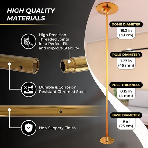 10ft Stripper Pole for Home | Portable and 7-10ft Adjustable Stripper Poles for Home | Spinning and Static Pole for Dancing Workout Equipment (Gold) in Saudi Arabia