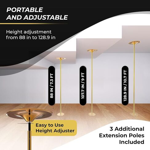 10ft Stripper Pole for Home | Portable and 7-10ft Adjustable Stripper Poles for Home | Spinning and Static Pole for Dancing Workout Equipment (Gold) in Saudi Arabia