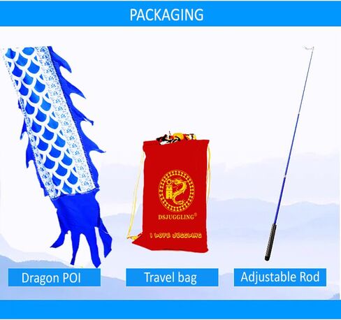 3 Meters (9.8 FT) Golden Scale Silk Dragon Poi For Kids & Adults - Outdoor Flinging Fitness Dragon Dance Wu Long 3D dragon Ribbon Streamer with Fiberglass Handstick + Travel Bag!(Golden Green Dragon) in Saudi Arabia